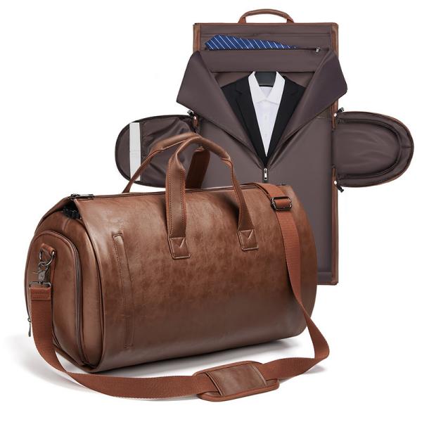 Wholesale outdoor PU leather luggage travel bag business suit bag men Duffel