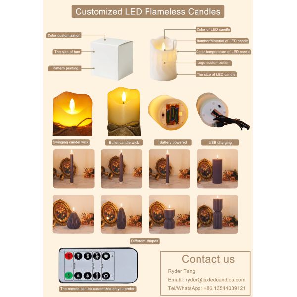 3D Flickering Flame LED Candle with Remote Control and Battery Operated for Wedding Decor