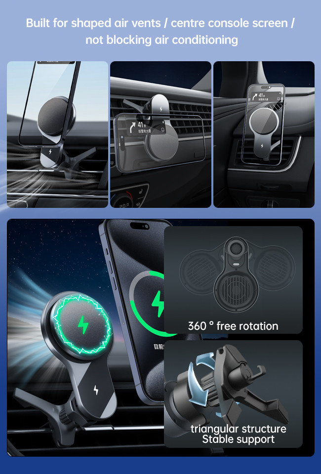 Wireless Charging Car Phone Holder Ultra-Thin Fan Cooling Fast Charging Car Phone Holder With Strong Magnetic Stability