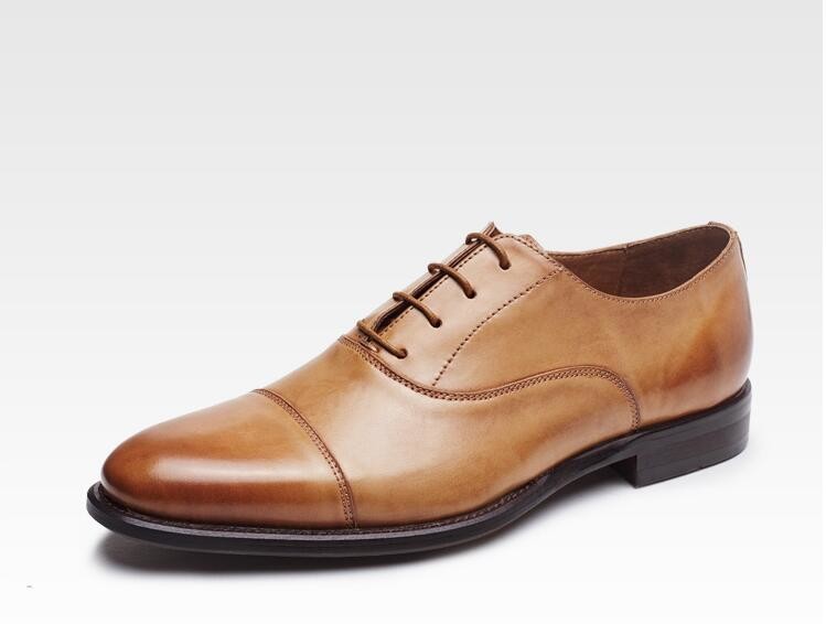 Bullock Business Men Brogue Shoes Genuine Leather Brown Lace Up Dress Shoes