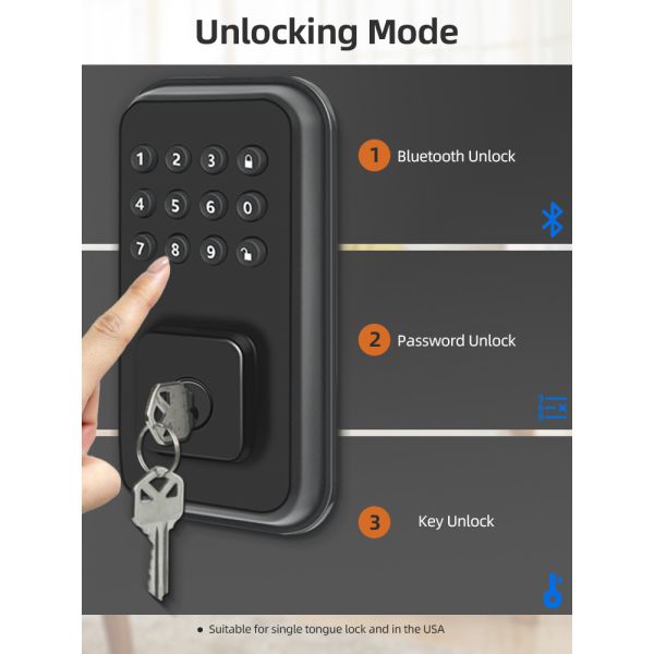 IP65 Weather Resistance Keyless Deadbolt Lock FCC Low Power Consumption