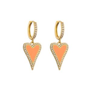 Wholesale Enamel 14K Gold Jewelry CZ Zircon Love Shape Ear Rings from china suppliers