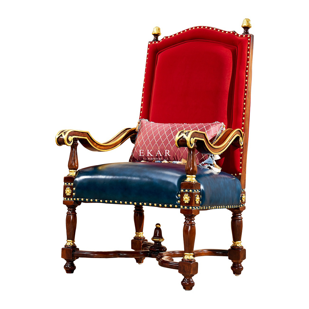 Luxury Wooden Frame Antique Leather High Back Living Room Leisure Arm Chair
