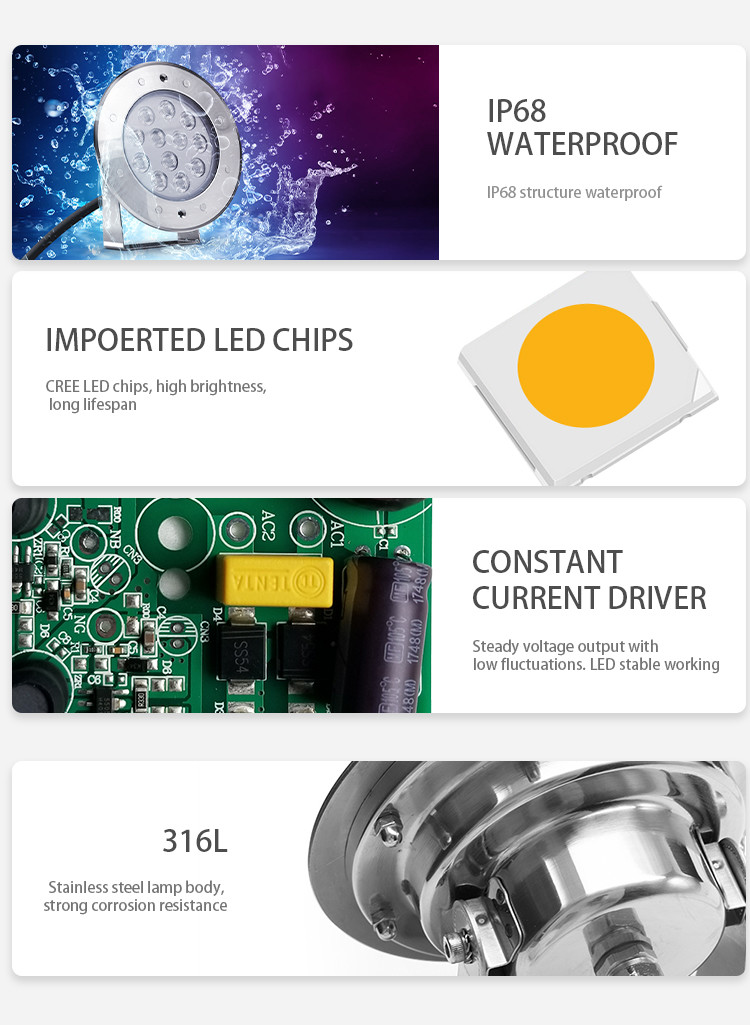 Dmx512 Color Change Underwater LED Spotlights 850LM High Brightness Anti Corrosion