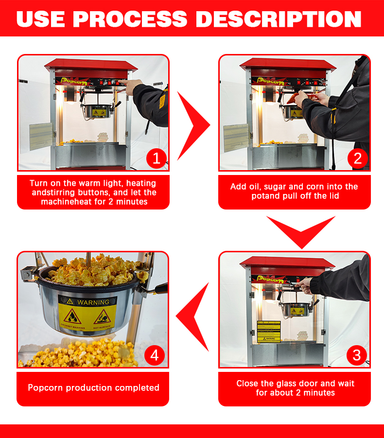 Red Industrial Commercial Popcorn Machine for Cinema Electric Automatic Popcorn Maker
