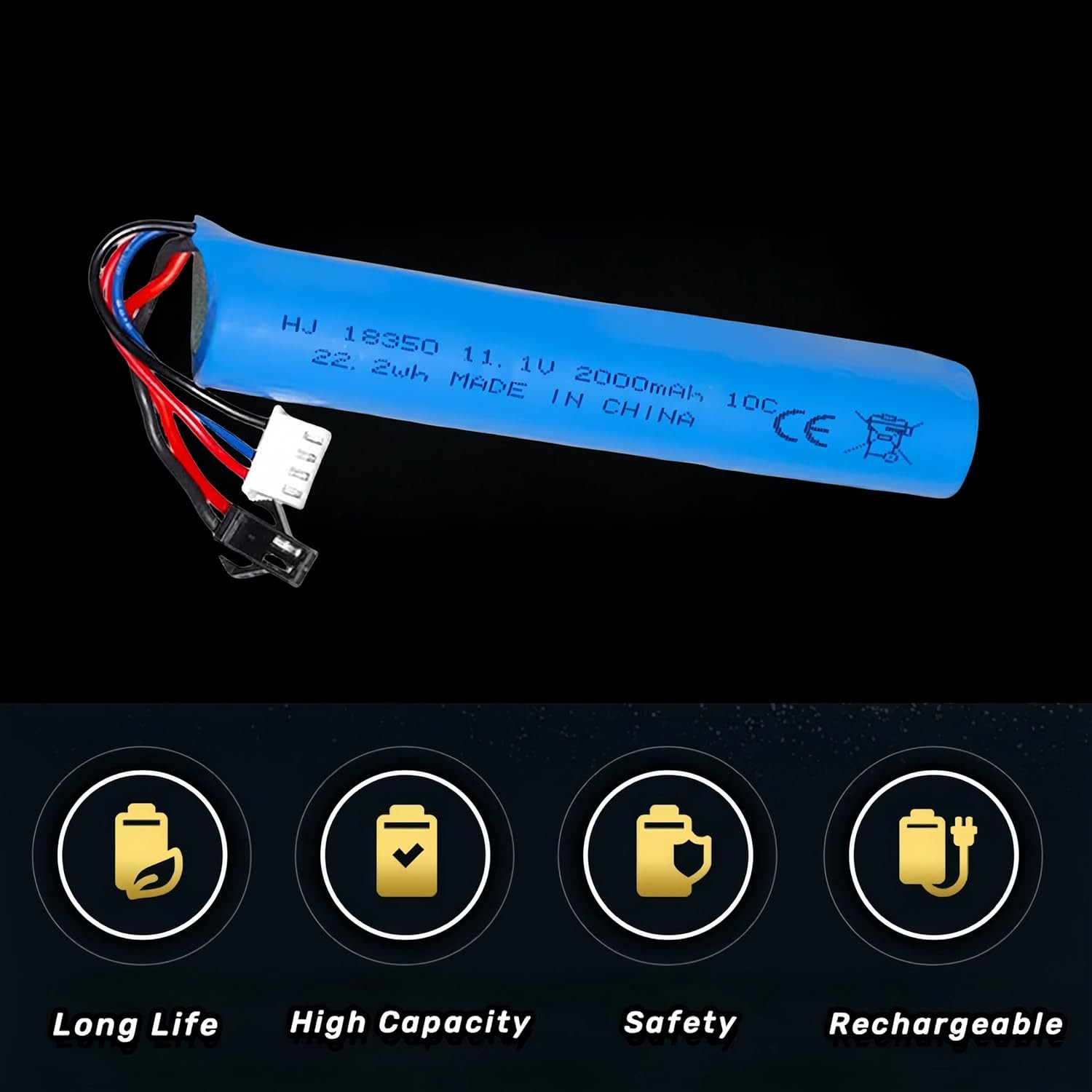 3S 11.1V 2000mAh Li-Ion Battery For Electric Water Gel Ball Blaster Toys Pistol