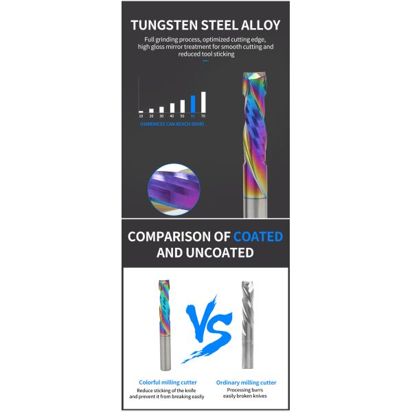 Manufacturer Hot Selling HRC 60 DLC Coating Up&Down Cut Bit Compression Bit Carbide Spiral End Mill 4mm Cnc Bits Wood