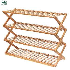 Wholesale Bamboo Wood Foldable Free Installation 4 Tier Shoe Storage Shelf from china suppliers