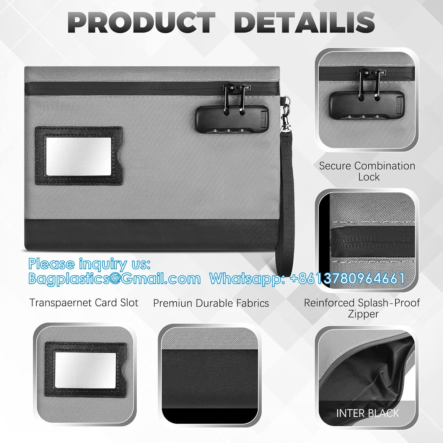 Money Bag With Lock 11'' X 7.9'' Nylon Bank Bag With Zipper Locking Bank Bag Lockable Cash Bag Money Pouch For Cash