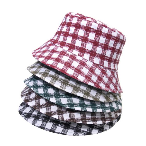 Plaid Fisherman Hat Summer Outdoor Travel Sunscreen Sunshade Double-Sided Bucket