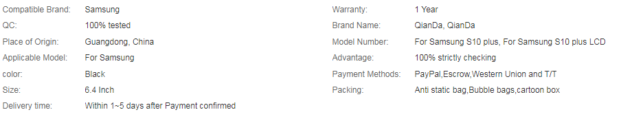 6.4'' Mobile Phone Screen Replacement SMG S10 Plus Screen RoHS