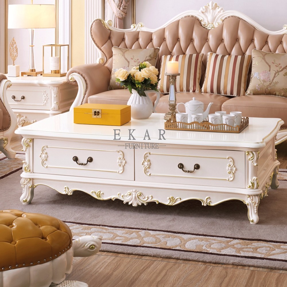 Living Room Luxury Carved Oak Black Coffee Table