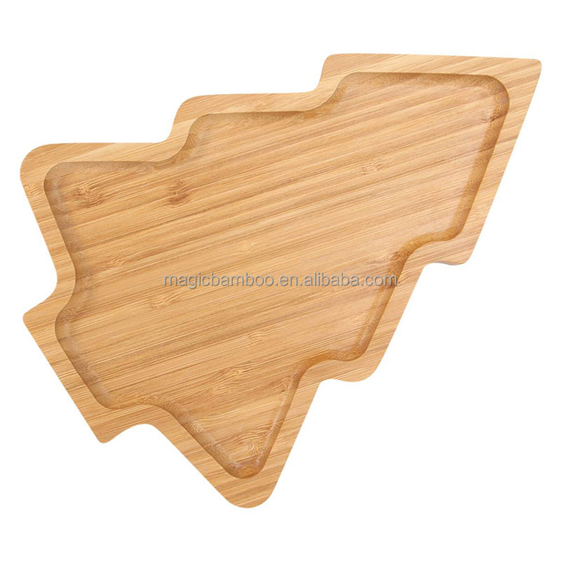 Bamboo Wooden Christmas Tree Shaped Appetizer Tray for Modern Plate Dish Serving