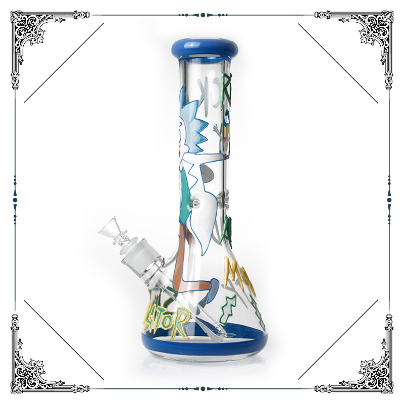 Rick / Morty Pattern Oil Burner Bong , Heady Thick Glass Smoking Pipe