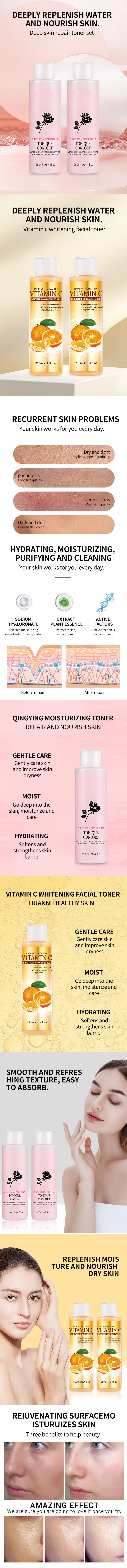 Wholesale 250ml Face Skin Care Qingying Vitamin C Moisturizing Brightening Facial Toner