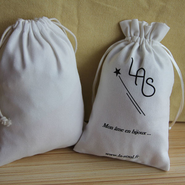 White 100 % Cotton Travel Jewelry Bag , 10 X 15cm High Fabric Drawstring Gift Bags
