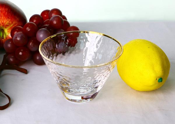 Hammered Texture Hand Blown Gold Rim Martini Glasses , Stemless 5 Ounce Martini