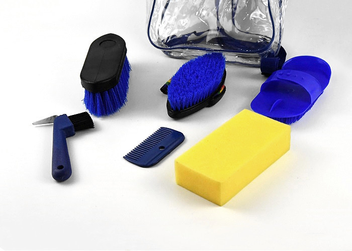 7 Pieces Horse Grooming Kit , PVC Grooming Set Horse Big Backpack Easy Carry