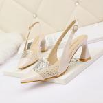 3668-7 Korean Fashion Pointed Shallow Mouth High Heels Rhinestone Net Red Thin
