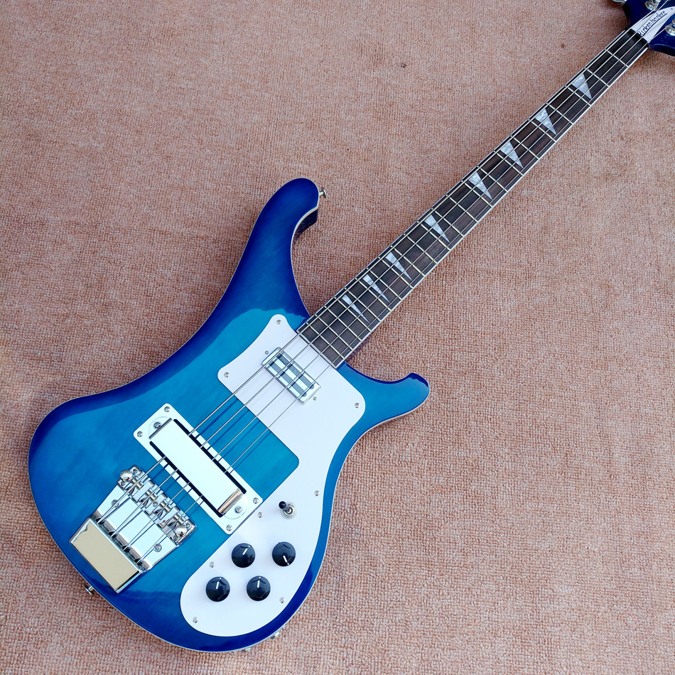2018 Best Bass Top quality Rick 4003 model Ricken 4 strings Electric Bass guitar in blue color, Chrome hardware