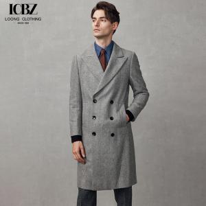 Wholesale British Style Wool Gray Windbreaker Overcoat for Men's Mid-Length Double-Breasted from china suppliers