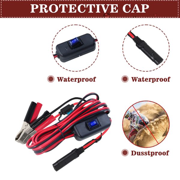 SAE to Alligator Clip Battery Cable with Fuse and Switch 12V