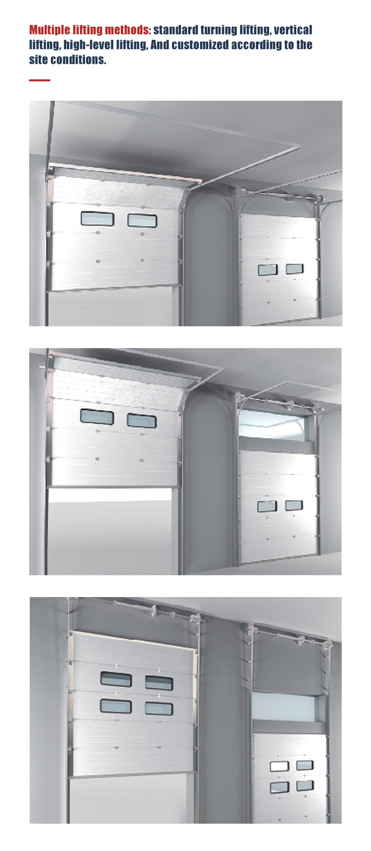 Industrial Garage Steel Insulated Sectional Doors 380V Automatic Remote Controlled