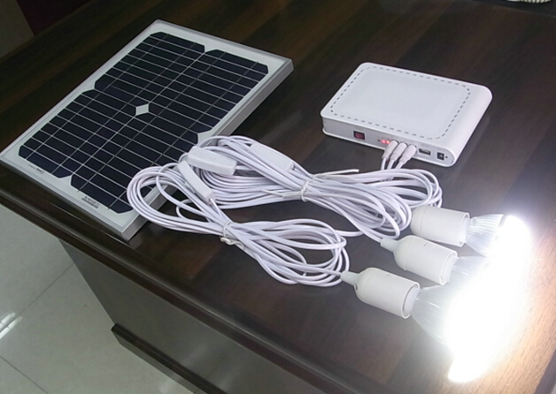 20W Li-ion lithium battery solar home power system with LED 3W bulbs switch cable white and yellow solar energy