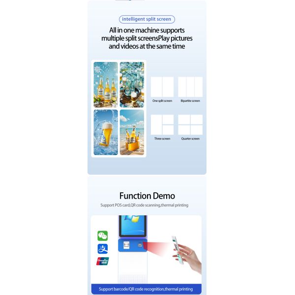 High Resolution Self Service Payment Kiosk with Intel Core I3 CPU for Restaurants and Stores