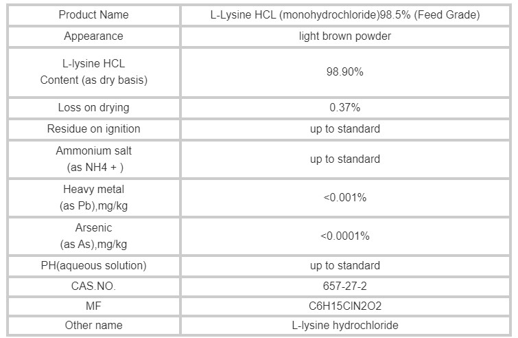 Feed Grade L-Lysine HCl 99% for Cats Arsenic as As 0.0001% and 0.37% Loss on Drying