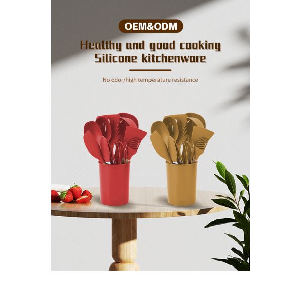 12PCS Non-stick Silicone Kitchen Utensils Set with Plastic Holder High End Cooking Gadgets