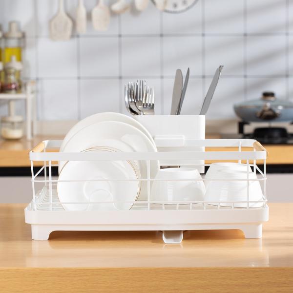Metal Kitchen Bowl Drying Dish Rack With Detachable Plastic Drip Tray Customized