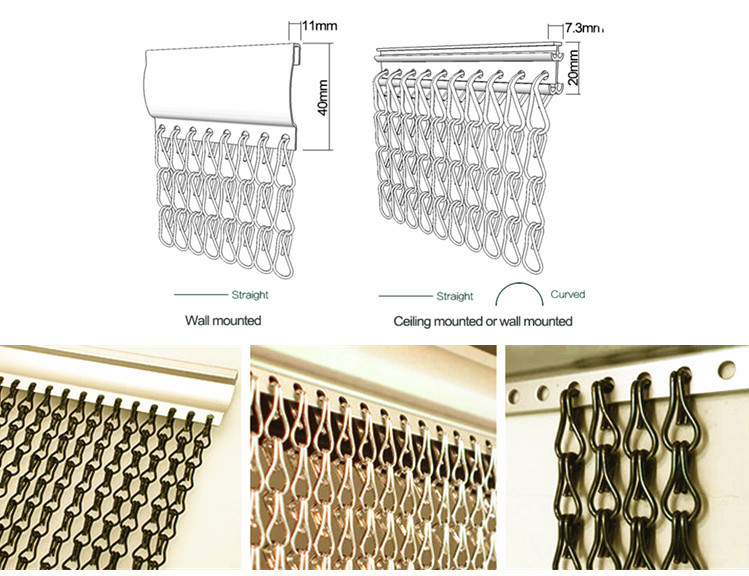 300mm Length Metal Chain Curtain Hanger Frame Type Outer Door Mesh Different Patterns