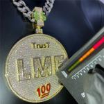 Iced Out Pendant Moissanite Hip Hop Cuban Necklace Diamond 925 Silver VVS