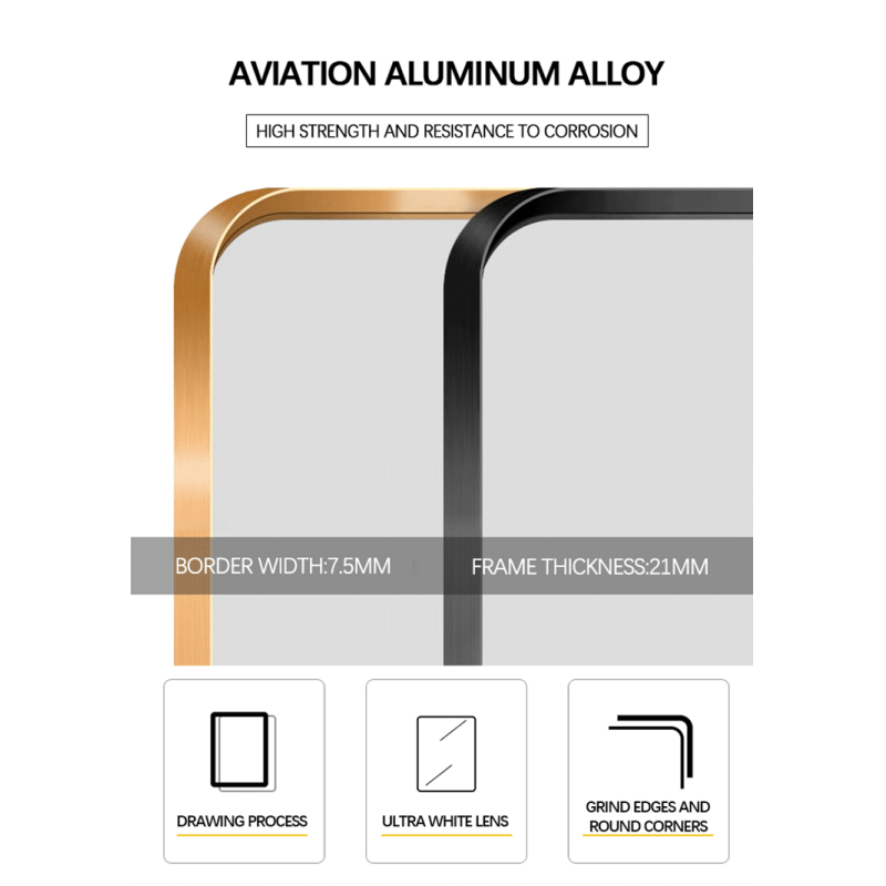 Aluminum frame rectangular dressing mirror installation view