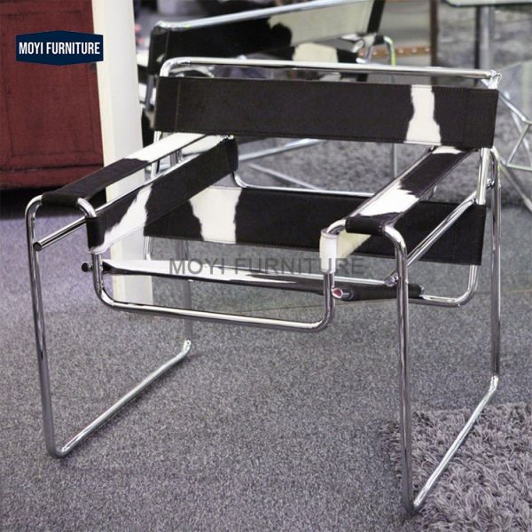 Modern Bauhaus Armchairs Featuring Heavy-Duty Seamless Tubular Steel Frame Leather Suspended Seats Stylish Living Seating