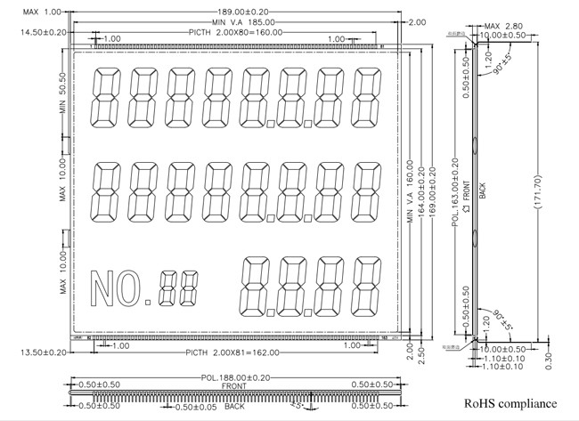 HTN Seven Segment LCD Display With Metal Pin Connector OEM ODM