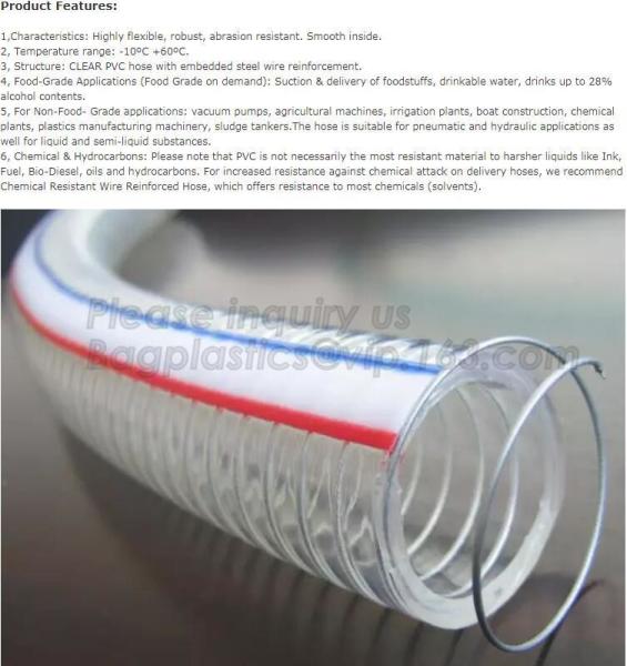 manufacture transparent pvc steel wire spiral reinforced water hose,coveying