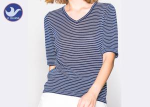 Wholesale Shinny Micro Lurex Womens Knit Pullover Sweater V Neck Small Stripes Slim from china suppliers