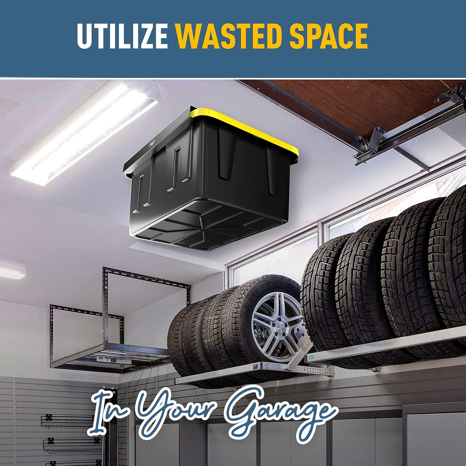 Iron Casting Process Overhead Garage Storage Bin Rack for Customized Tote Organization