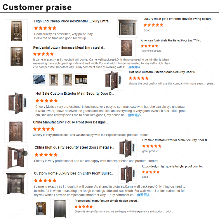 United Kingdom Style Class a Burglar Latest Design Fire Rated Main Exterior Security Steel Doors for Villa