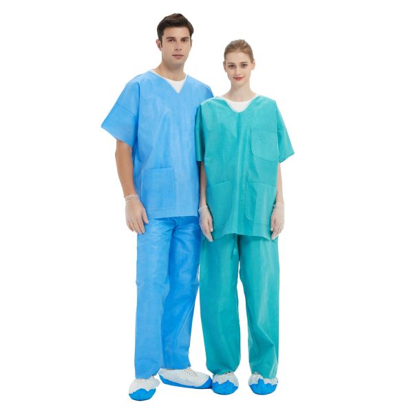 SMS V Shape Disposable Patient Scrub Suit 35gsm Biodegradable Medical