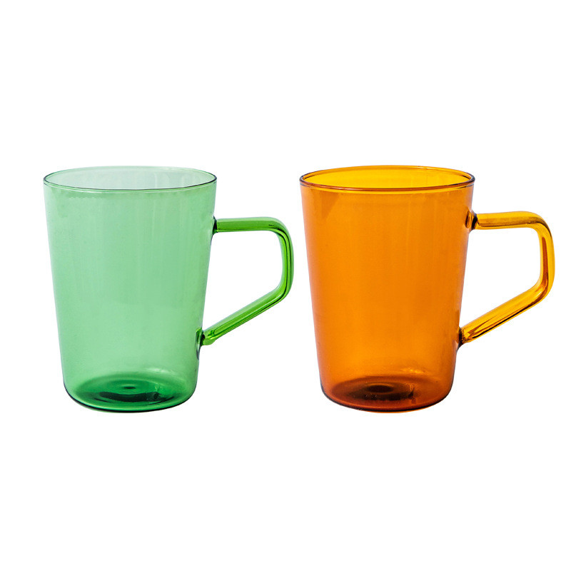 Summer Green Amber High Borosilicate Glass Cup 420ml With Handle