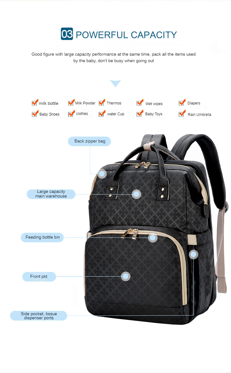 Fashion Mother Bag Portable Light Folding Design Crib Mother Multifunctional Diaper Backpack