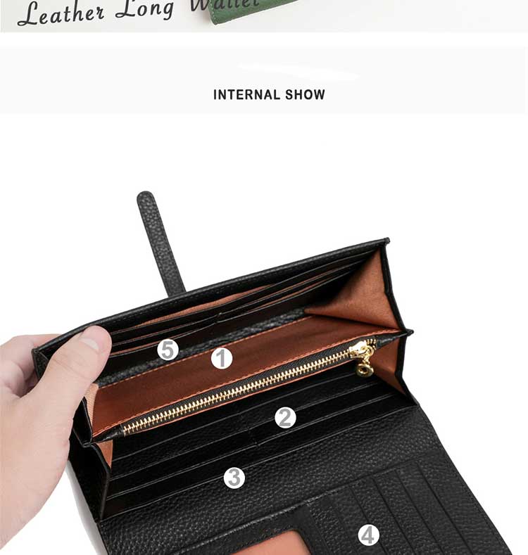 Minibook Genuine Leather Ladies Long Wallet with Custom Logo Zipper and Card Holder