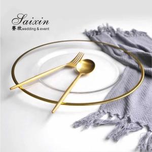 Wholesale Transparent Gold Beaded Rim Charger Plate Round Flat Glass from china suppliers