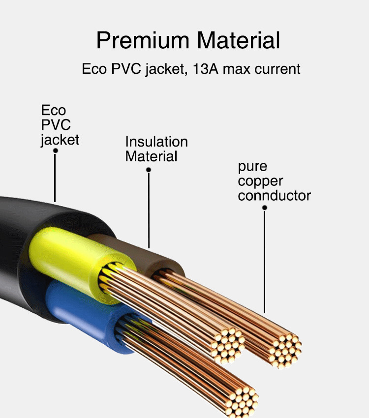 AC BS1363 3 Pin Power Cord Cable Plug PVC Jacket Male To IEC C13 Female