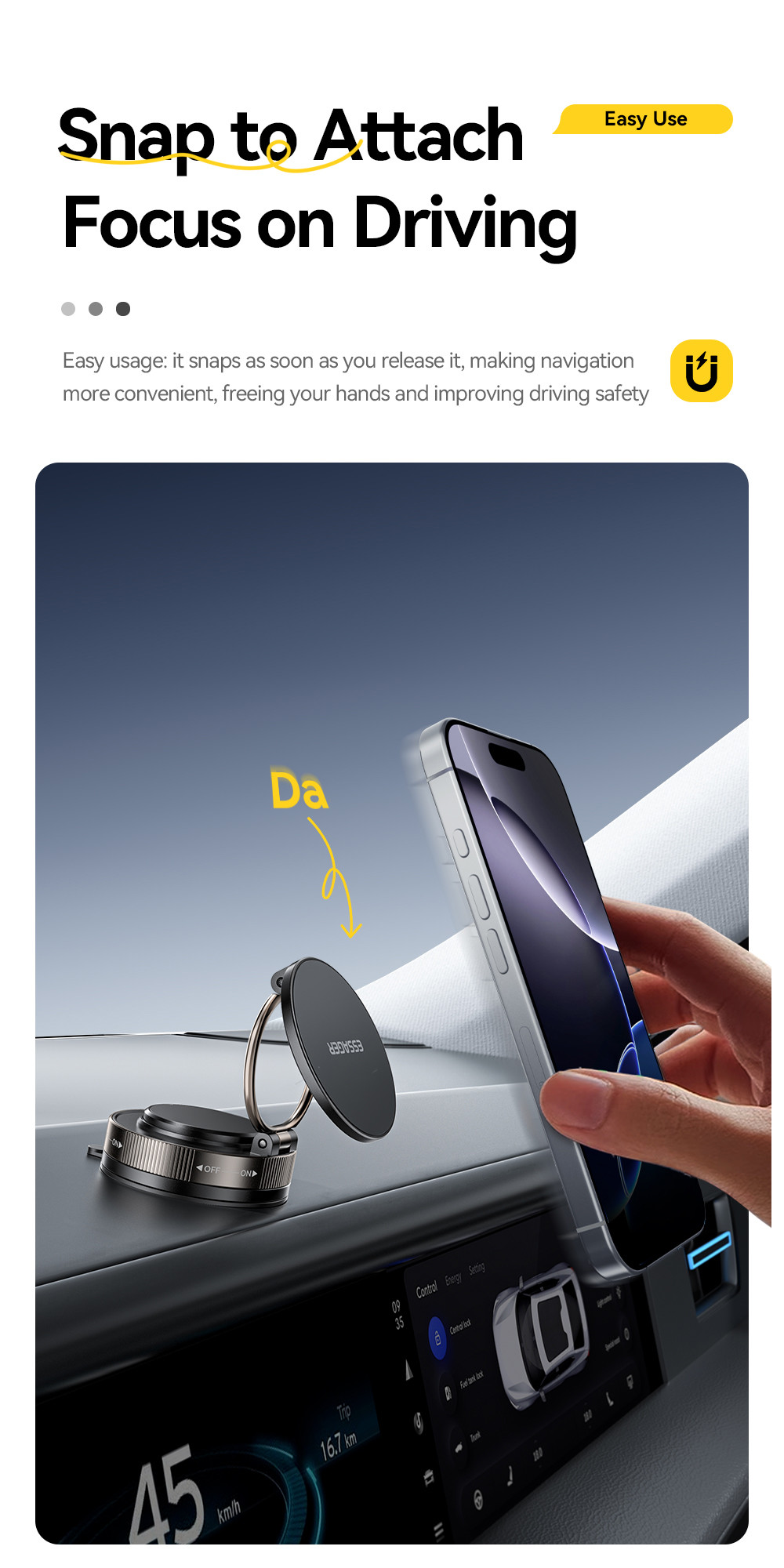 ESSAGER ES-ZJ35 Zinc Alloy Foldable Vacuum Suction Magnetic Car Mobile Phone Holder