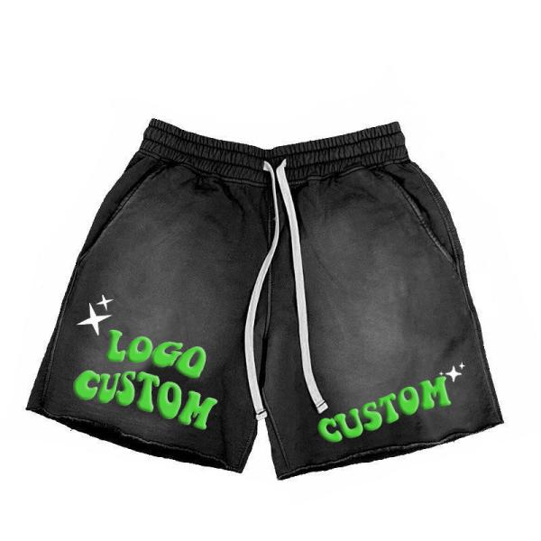 Custom Screen Puff Printing Mens Sweat Shorts in Acid Washed Streetwear Hip Hop