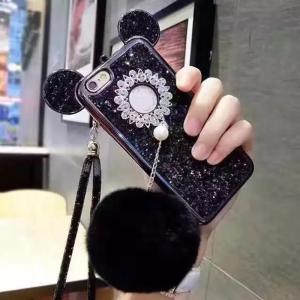 Wholesale Soft TPU Glitter Pearl Hairball Strap Cell Phone Case Cover for iPhone 7 6s Plus with Long Lanyard from china suppliers